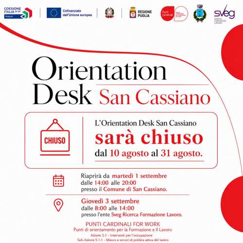 Punti Cardinali for Work_PROGETTO START LAVORO COMUNE DI SAN CASSIANO. ORIENTATION DESK- COMUNICAZIONE ORARI