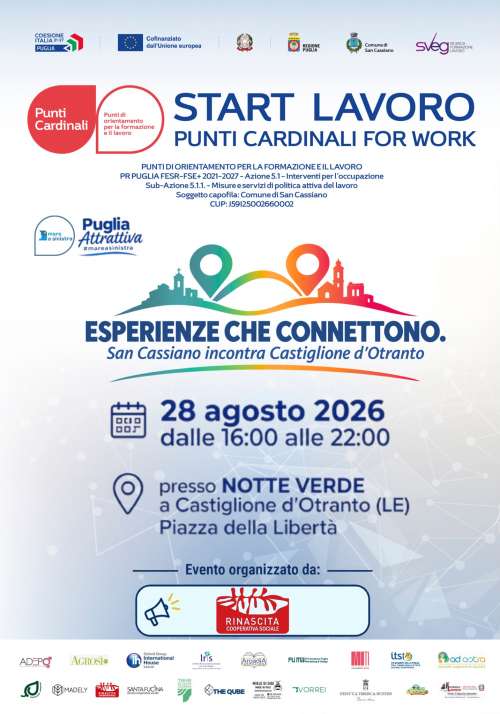 Punti Cardinali for Work. Progetto Start Lavoro_Comune di San Cassiano CUP: J59I25002660002. esperienze che connettono. San Cassiano incontra Castiglione d\'Otranto