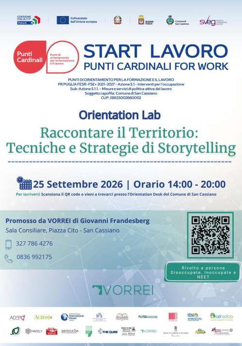 Punti Cardinali for Work. progetto Start Lavoro Comune di San Cassiano. Orientation Lab-25 settembre 2026