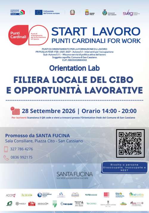 Punti Cardinali for Work. PROGETTO START LAVORO_COMUNE DI SAN CASSIANO. ORIENTATION LAB DEL 28 SETTEMBRE 2026